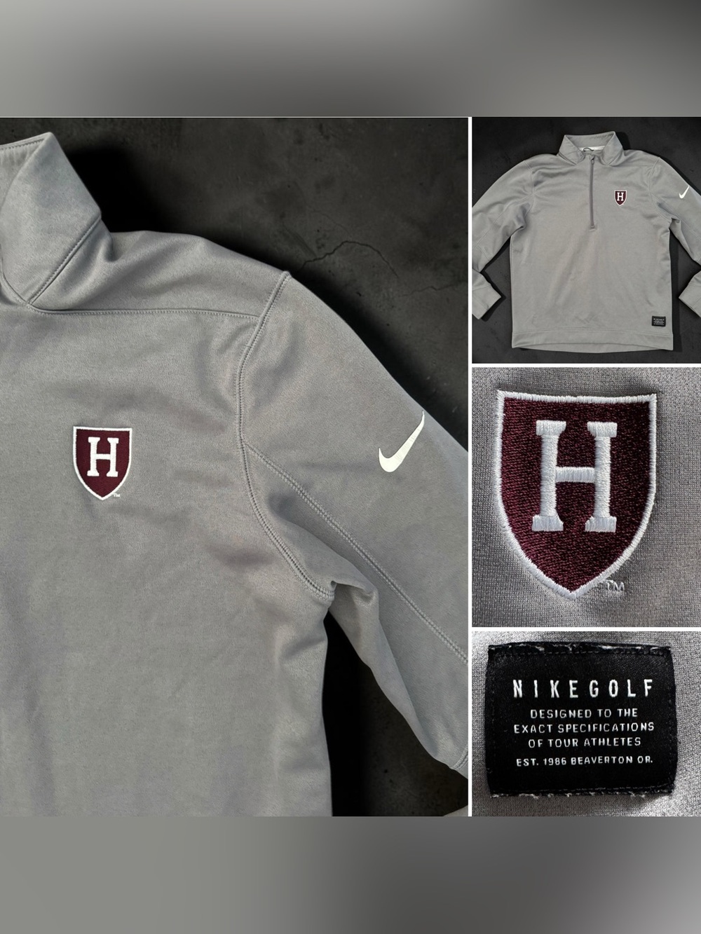 Nike Golf Therma Fit 1/2 Zip Harvard University Grey Pullover H Ivy Logo Men M